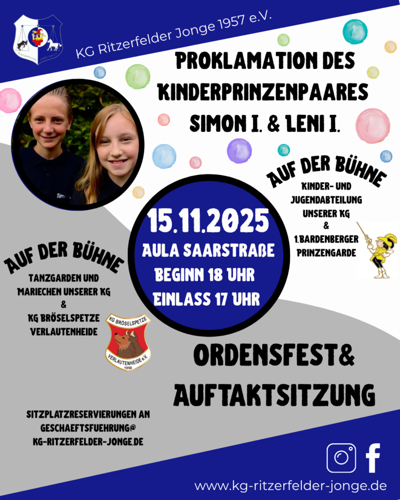 Proklamation des Kinderprinzenpaares Simon I. & Leni I. – Start in die Session 2025/2026